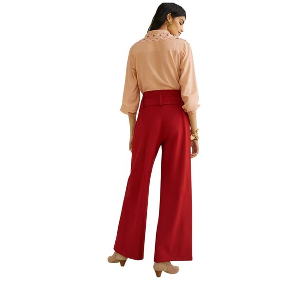 Anthroplogie Red Paperbag Wide-Leg Trousers With Pockets Office, XS (2) NWOT - Picture 11 of 11